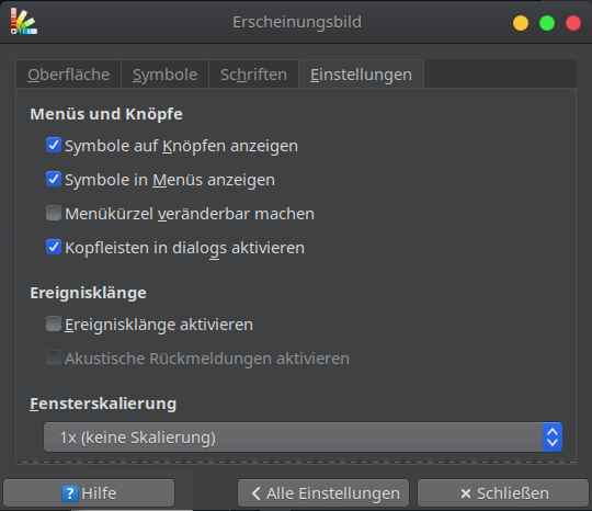 erscheinungsbild einstellungen