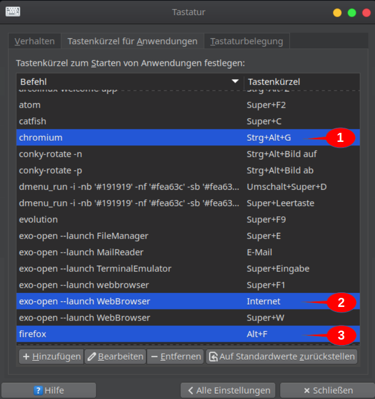 shortcuts tasten anwendungen