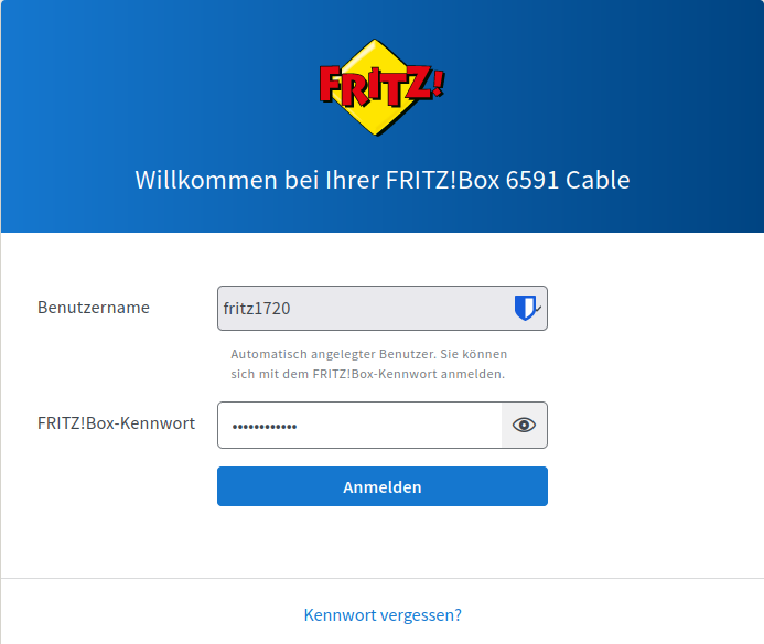 Anmeldefenster in einer Fritz!Box